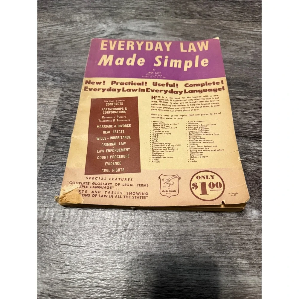 Vintage‎ Everyday Law Made Simple Jack Last Paperback Legal Reference Guide Book